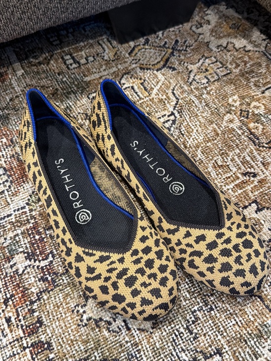Rothy's Shoes - Rothy's size 7.5 Leopard-Print Ballet Flat in Tan and Black with Blue Trim